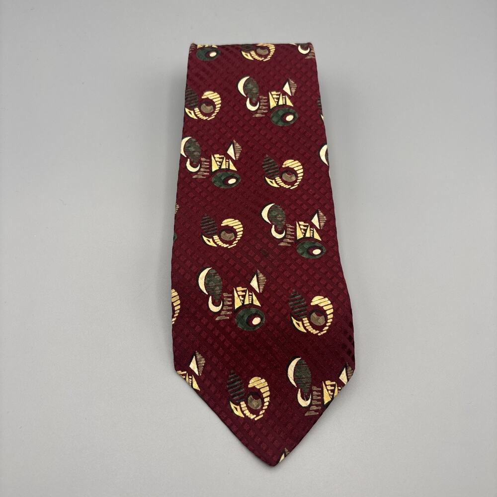 XMI 325 SERIES Men's 100% Silk Necktie USA Designer Geometric Burgundy